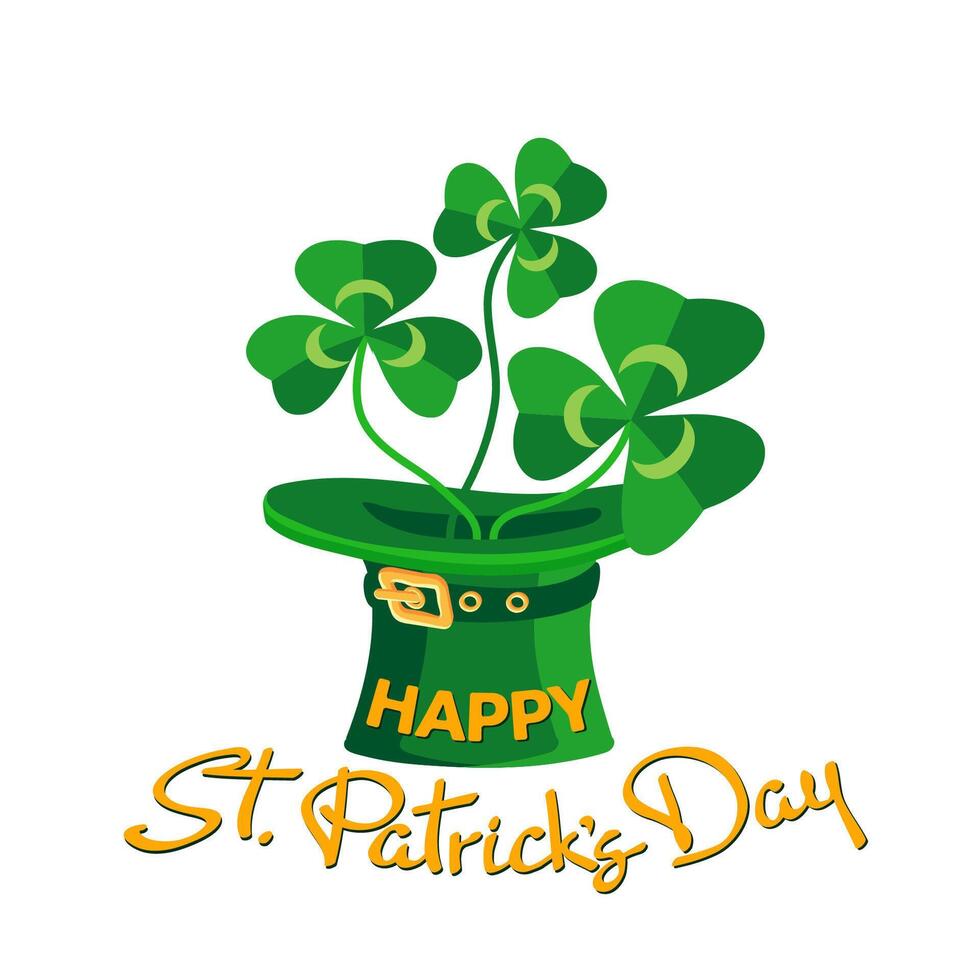 Happy St. Patrick's Day. Leprechaun hat, clover, handwritten lettering. Vector. vector