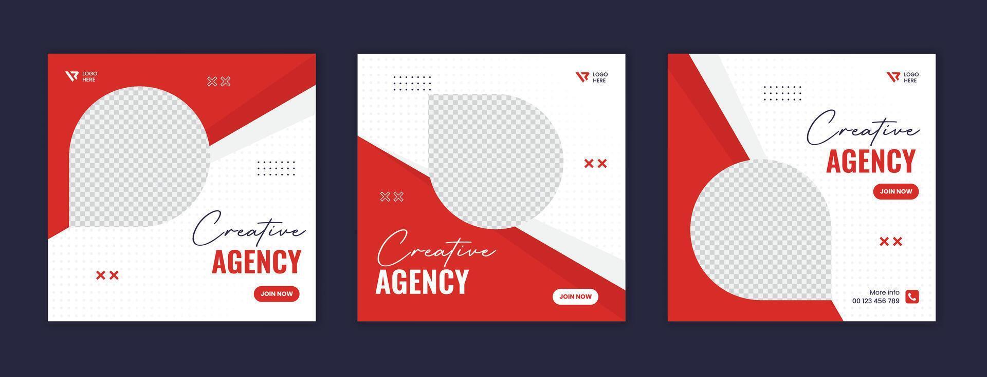 Red creative corporate social media post design bundle. Set of minimal editable business vector template
