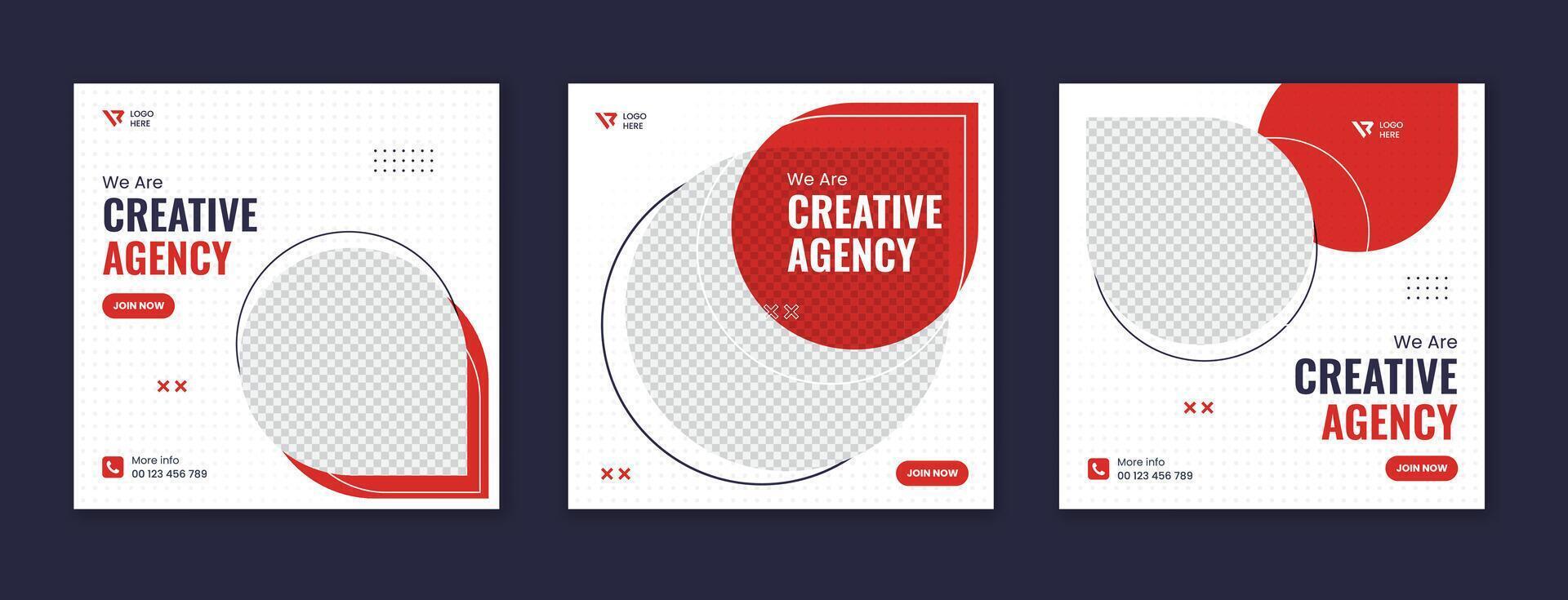 Set of red corporate social media post design. Editable minimal creative business agency online post template vector