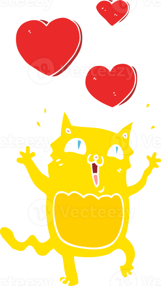 chat de dessin animé de style plat couleur fou amoureux png