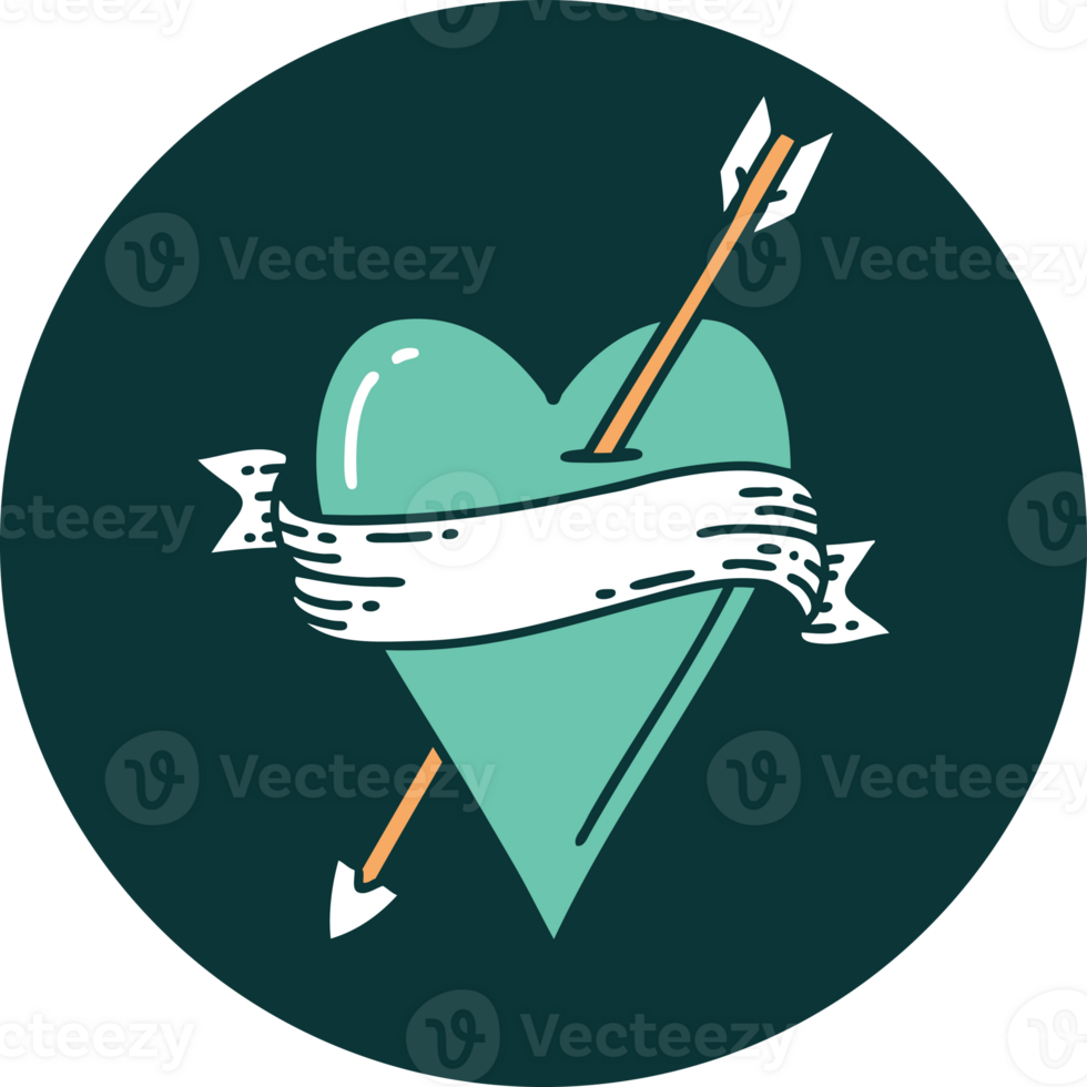 iconic tattoo style image of an arrow heart and banner png