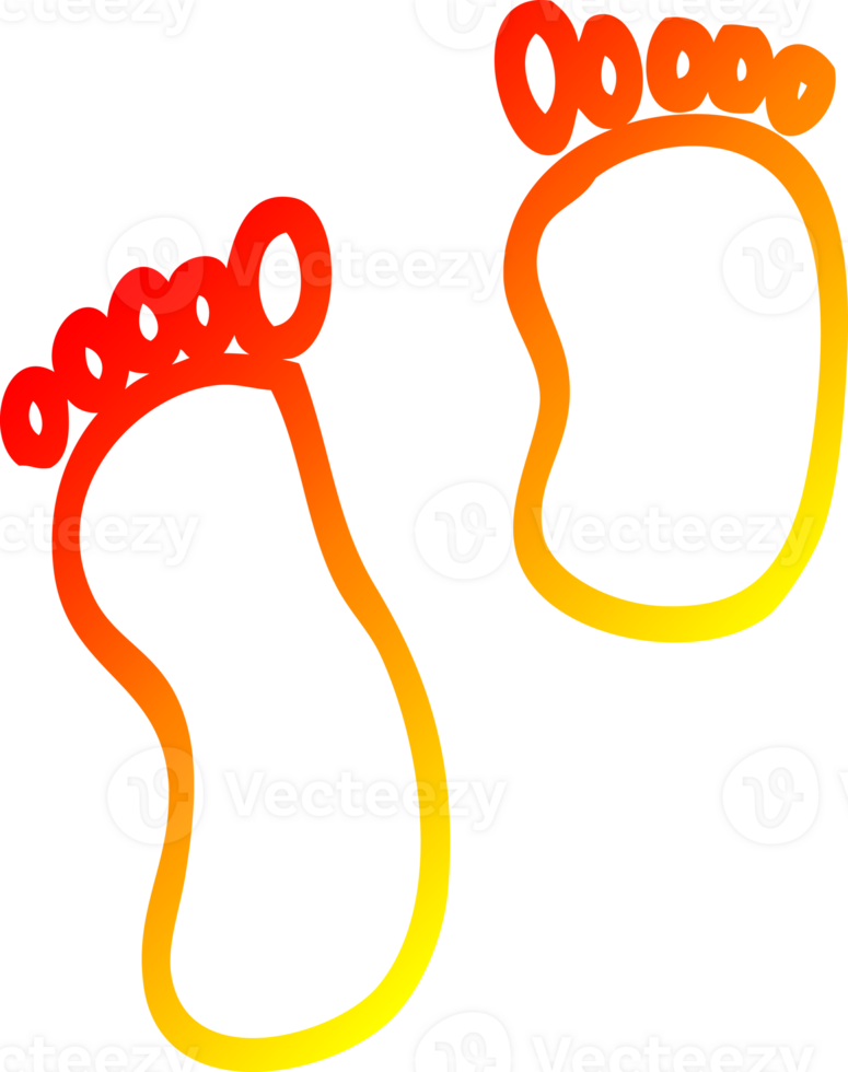 warm gradient line drawing of a cartoon foot prints png