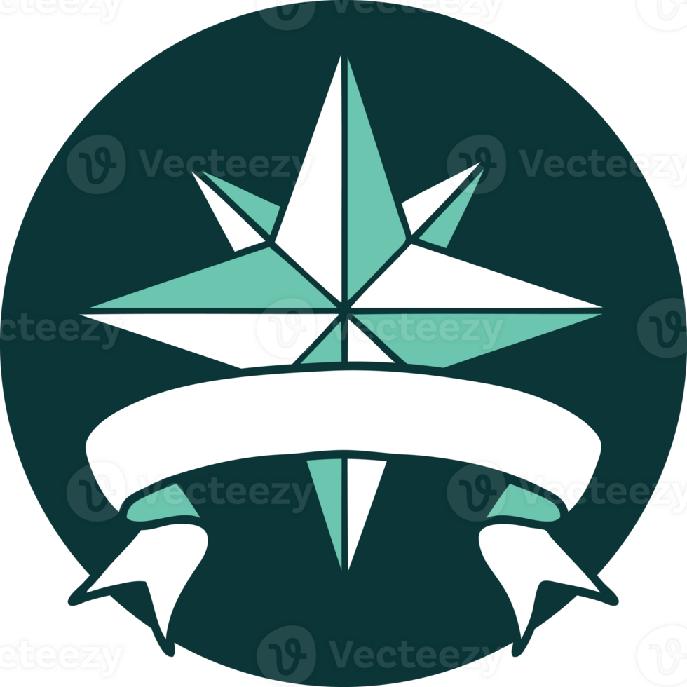 tattoo style icon with banner of a star png