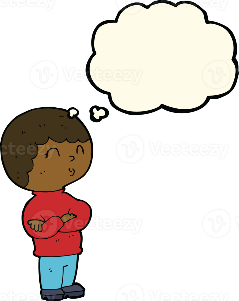 cartoon boy with folded arms with thought bubble png