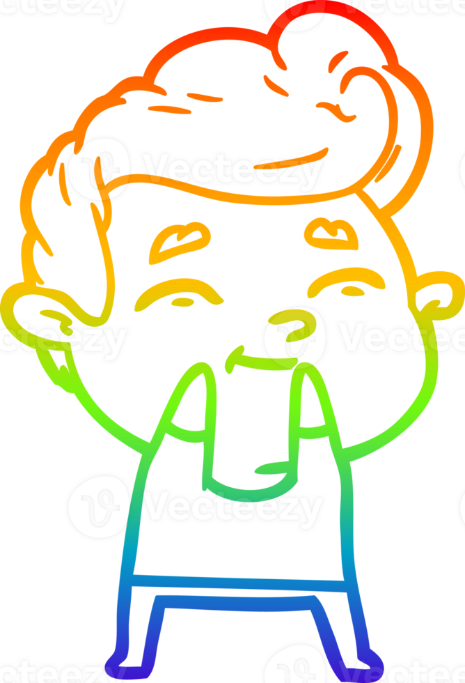 rainbow gradient line drawing of a happy cartoon man png
