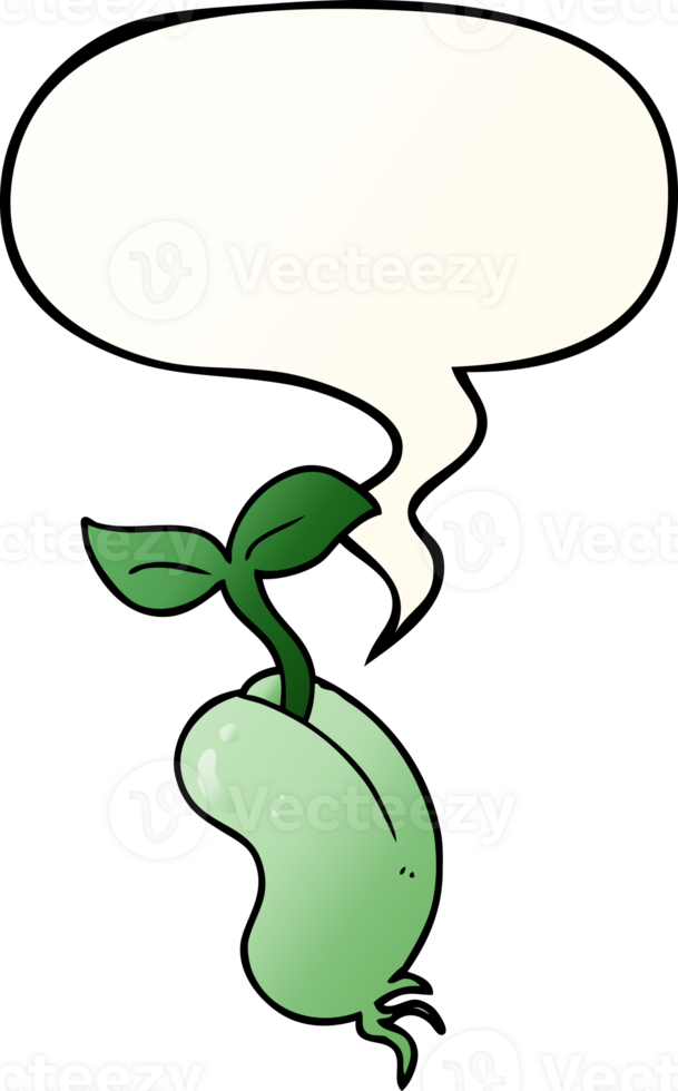 cartoon sprouting seed with speech bubble in smooth gradient style png