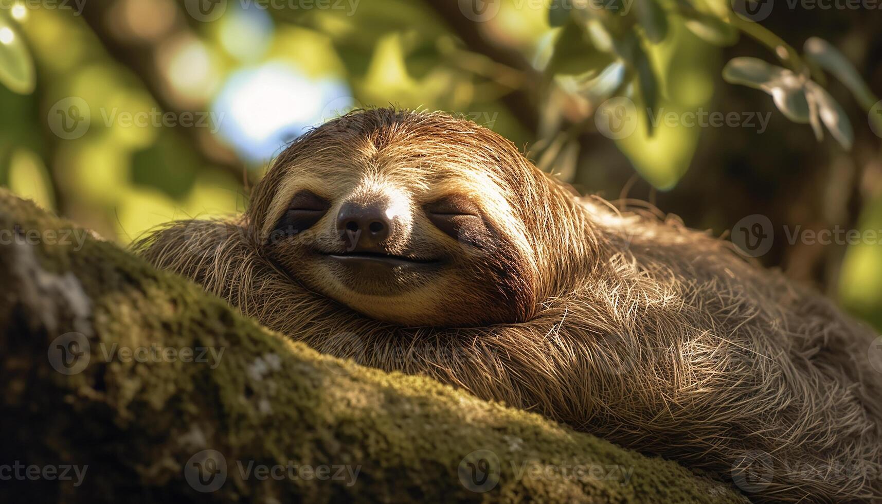 ai generado linda mono dormido en rama, mirando a cámara en bosque generado por ai foto