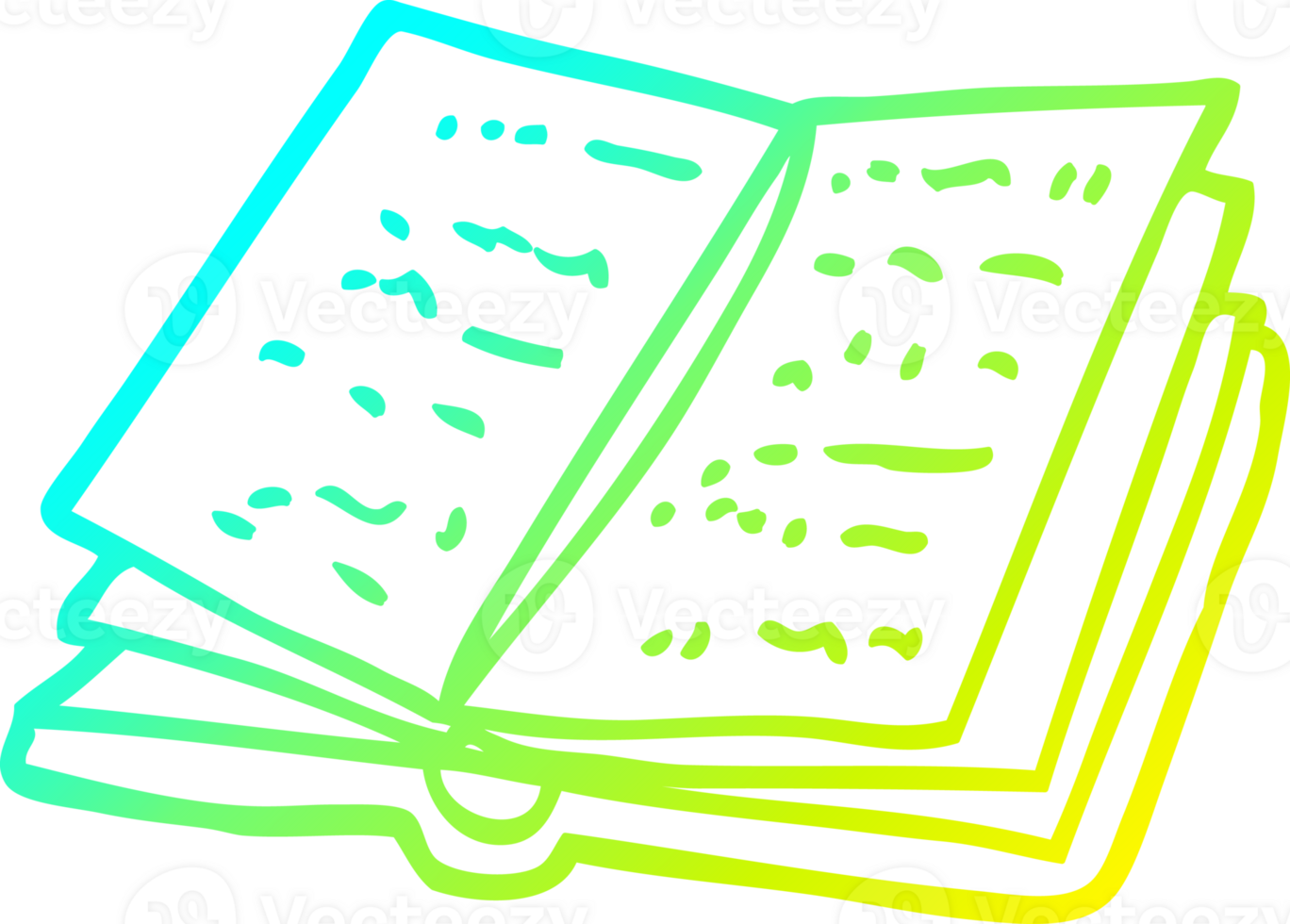 cold gradient line drawing of a cartoon open book png