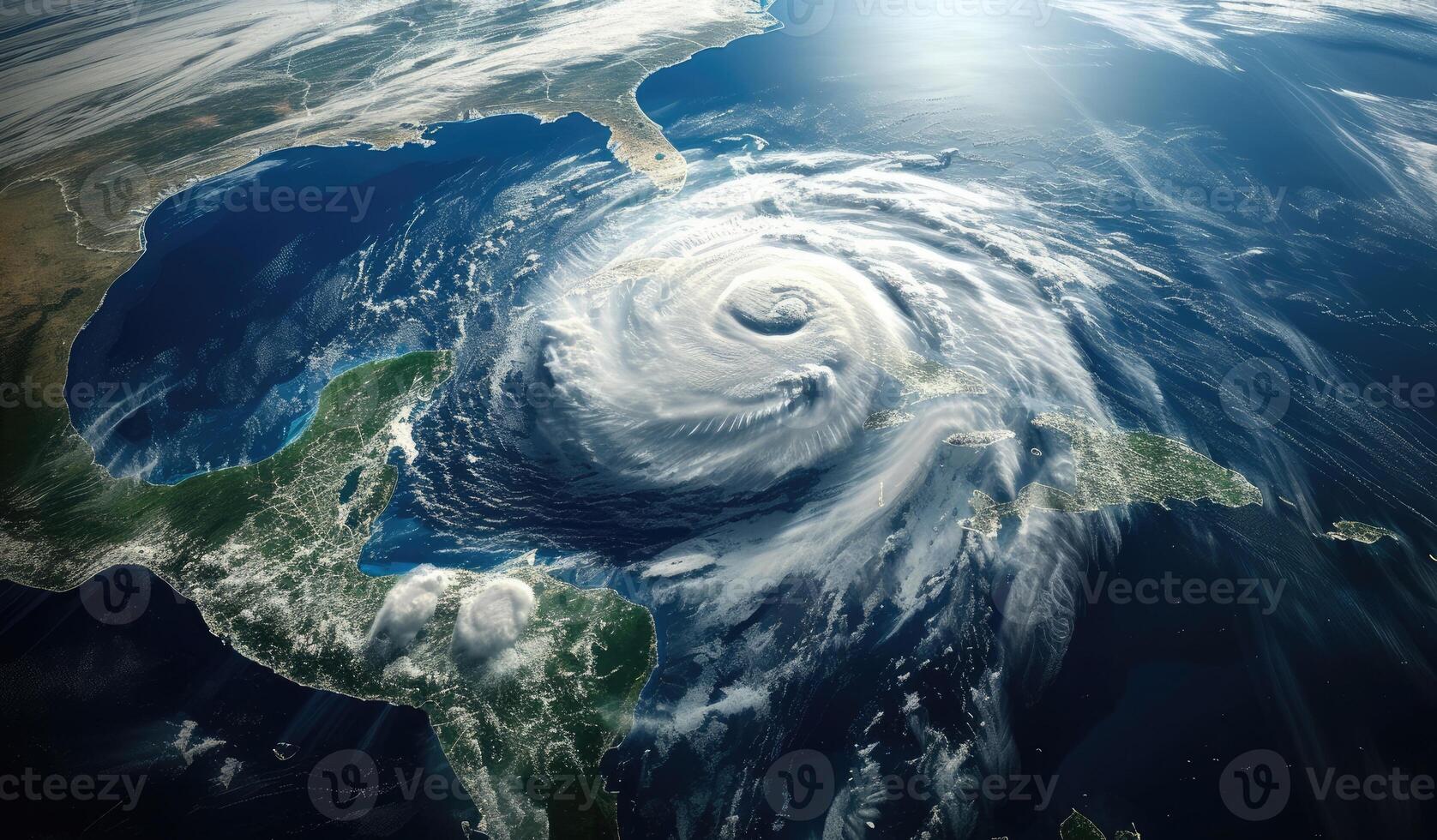 ai generado huracán que se acerca el americano continente visible encima el tierra , un ver desde el satélite foto