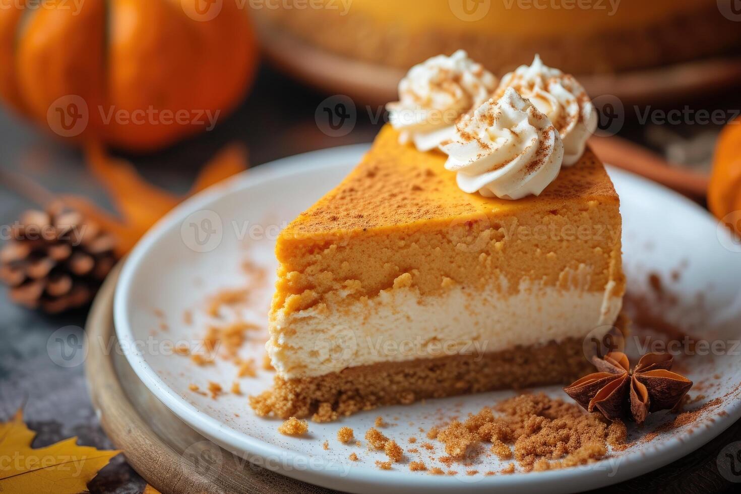 AI generated Autumn Delight Indulging in the Richness of Pumpkin Spice Cheesecake. generative ai photo