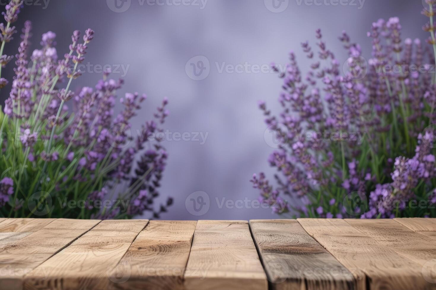 AI generated Empty Wooden Table Top for Product Display with Lavender Background. generative ai photo