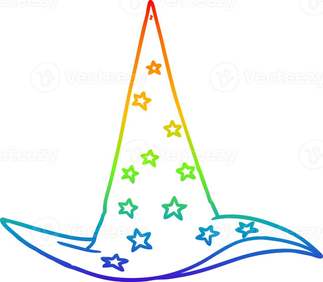 rainbow gradient line drawing of a cartoon wizard hat png