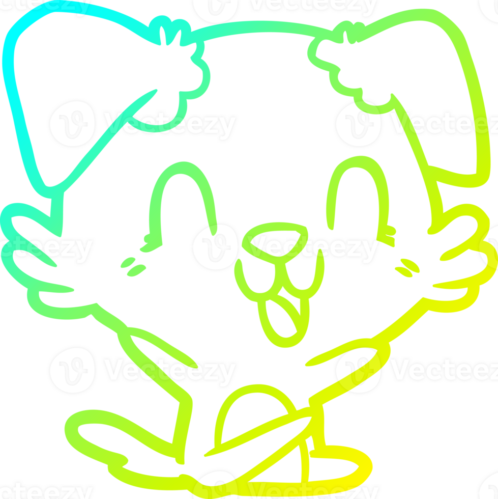 cold gradient line drawing of a laughing cartoon dog png