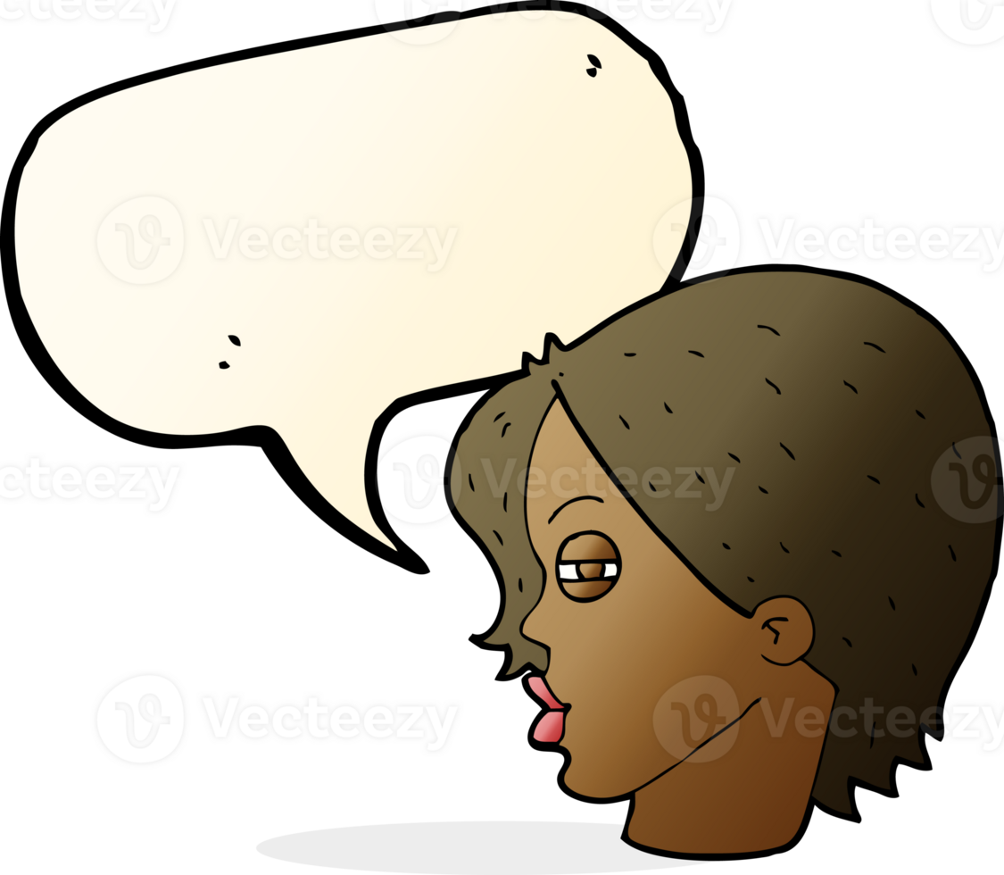 cartoon female face with narrowed eyes with speech bubble png