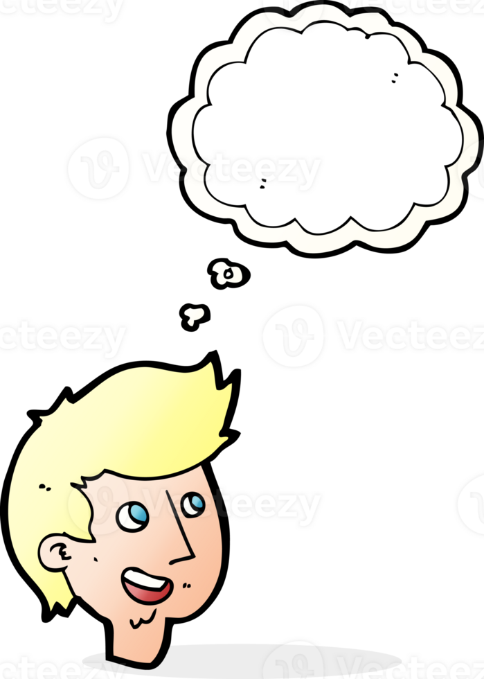cartoon happy boy face with thought bubble png