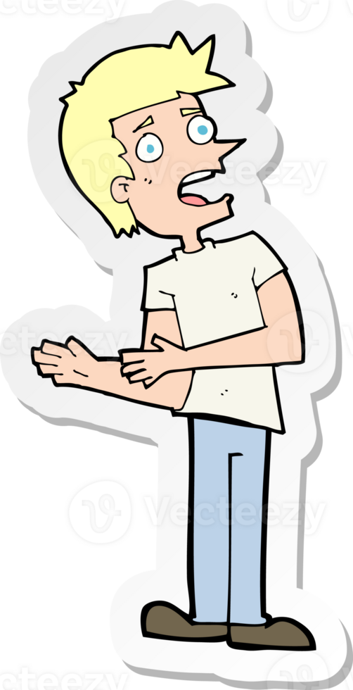 sticker of a cartoon man making excuses png