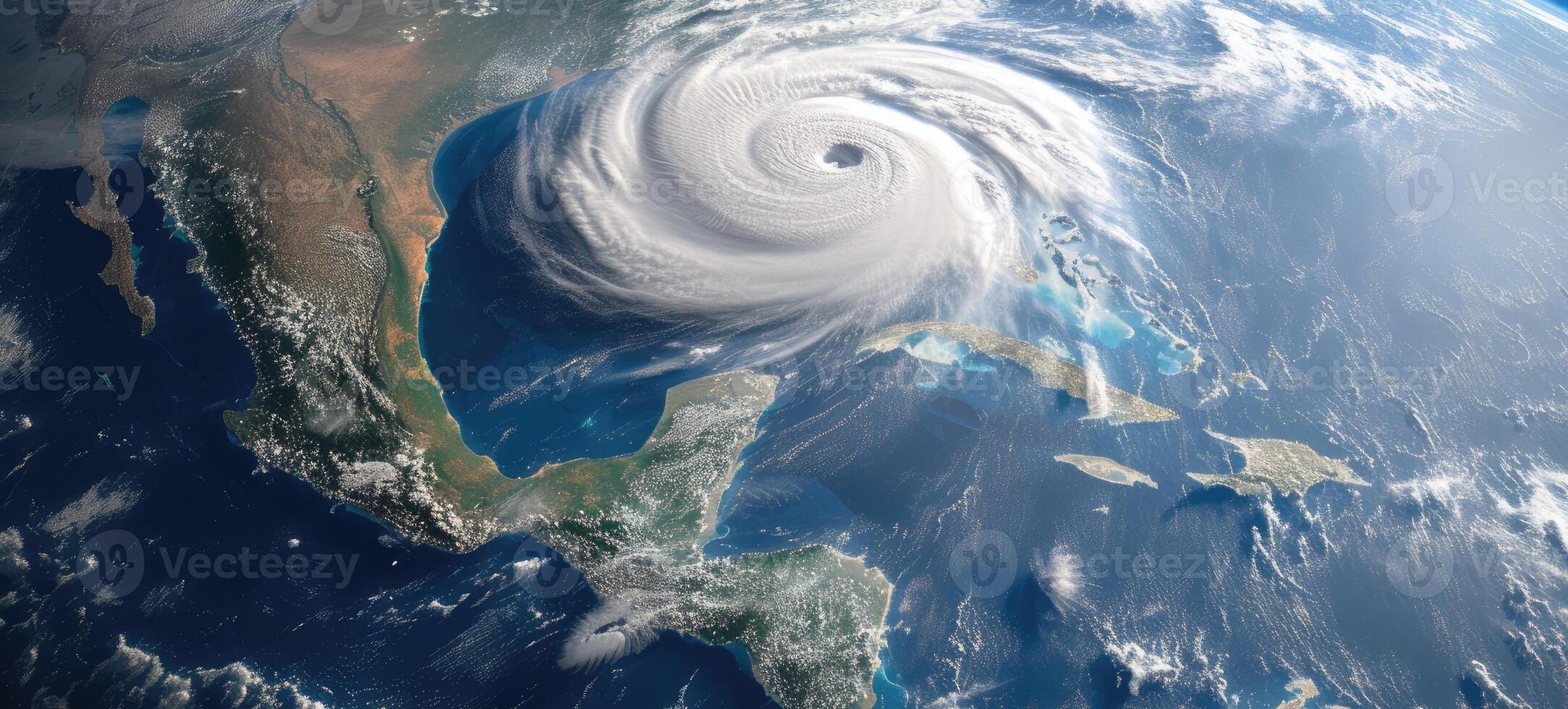 AI generated Hurricane Approaching the American Continent Visible Above the Earth , a View from The Satellite photo