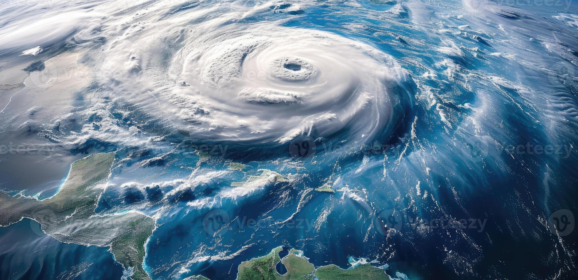 AI generated Hurricane Approaching the American Continent Visible Above the Earth , a View from The Satellite photo