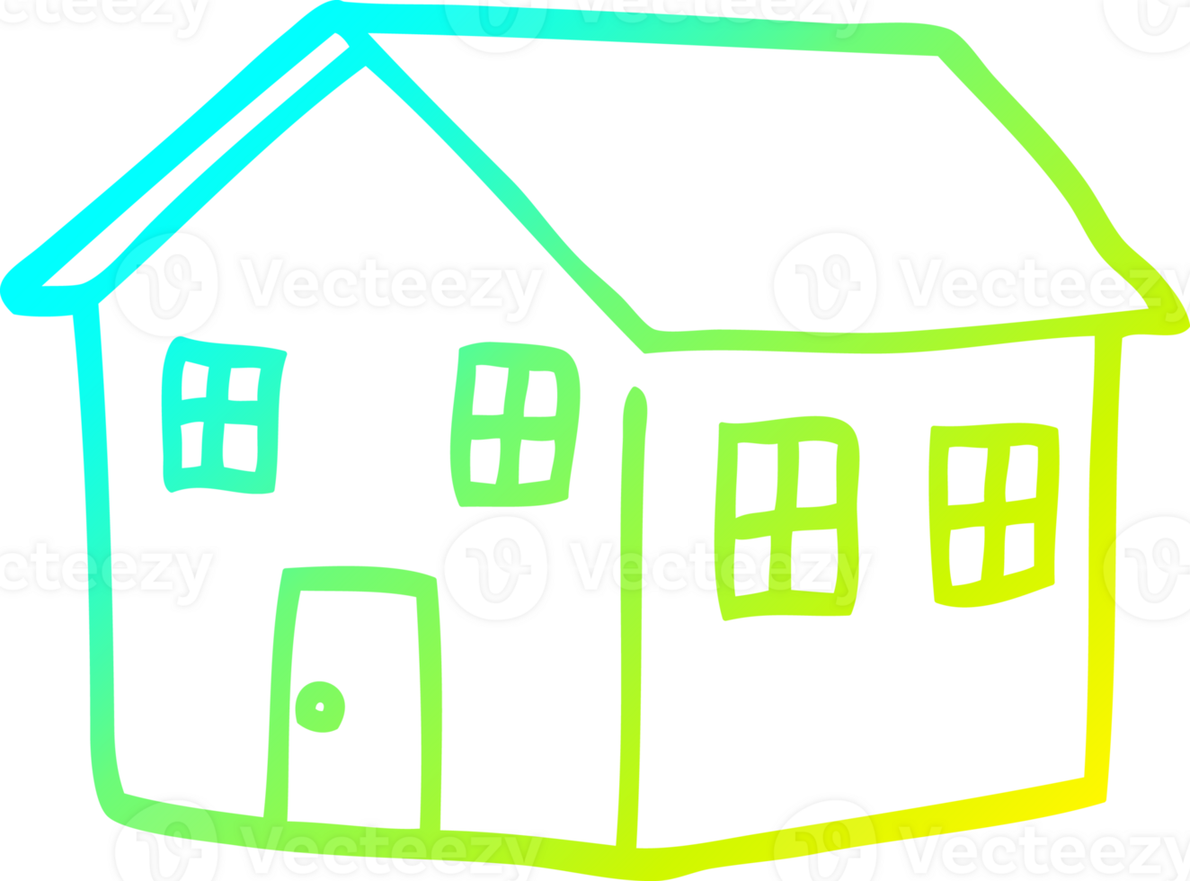 cold gradient line drawing of a cartoon traditional house png