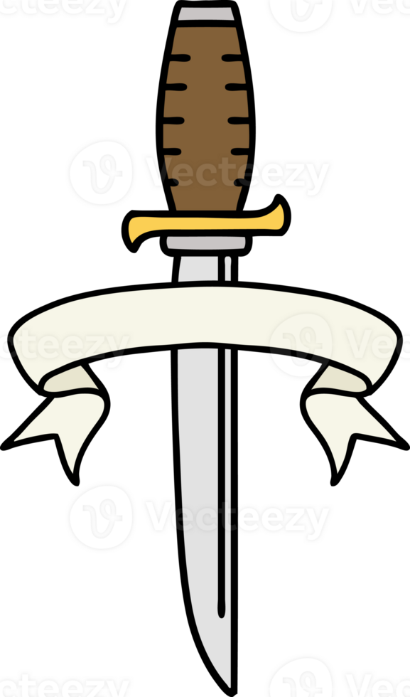 traditional tattoo with banner of a dagger png