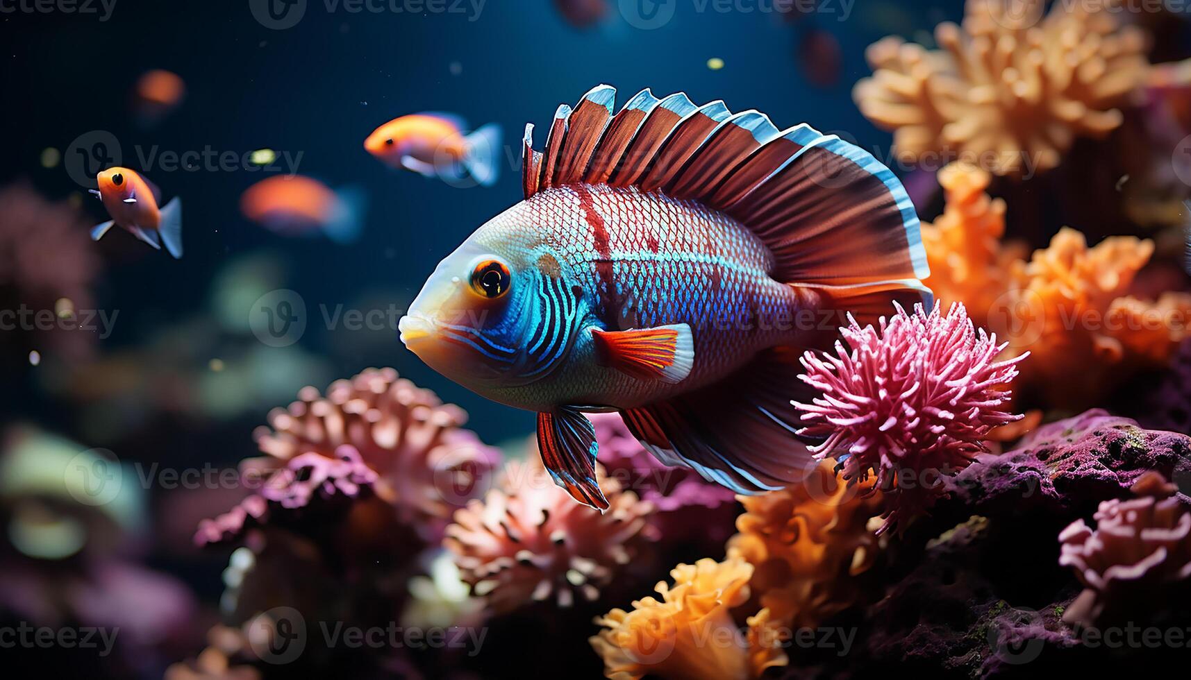 AI generated Vibrant clown fish swimming in colorful coral reef underwater generated by AI photo