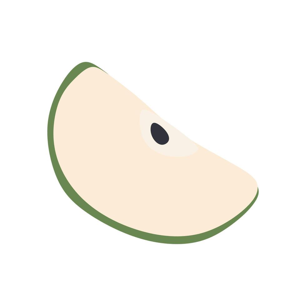 vector manzana rebanada ilustración, aislado dibujo Fruta en blanco antecedentes. verde manzana plano gráfico icono. dibujos animados sano comiendo, delicioso comida o postre, verano cosecha. diseño natural elemento