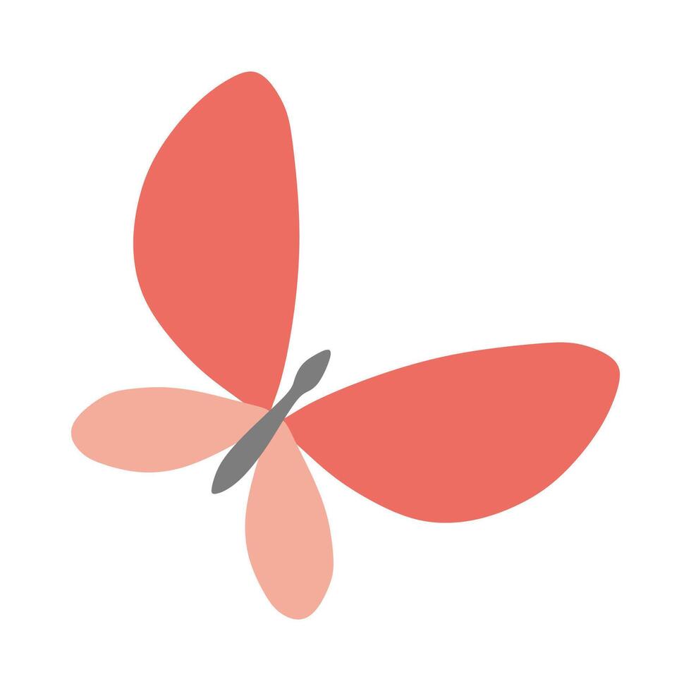 mariposa plano vector aislado en blanco antecedentes. mano dibujado rojo elemento. volador mariposa. hermosa insecto en vuelo. minimalista color naturaleza ilustración. jardín insecto. rosado rojo mariposa