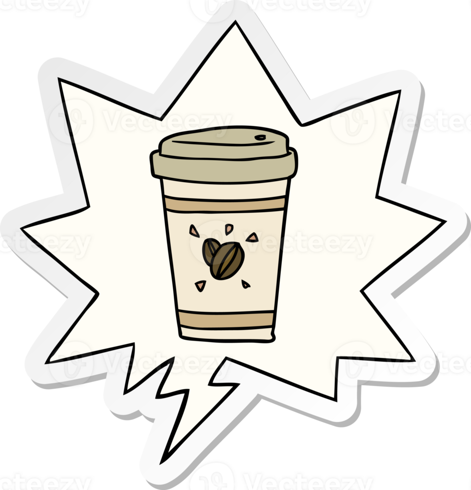 cartoon cup of takeout coffee with speech bubble sticker png