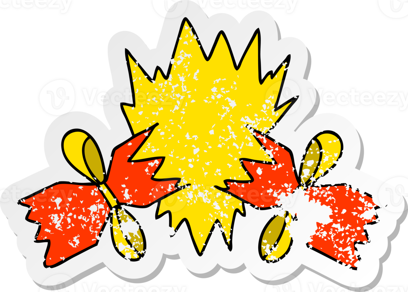 distressed sticker of a quirky hand drawn cartoon pulled cracker png