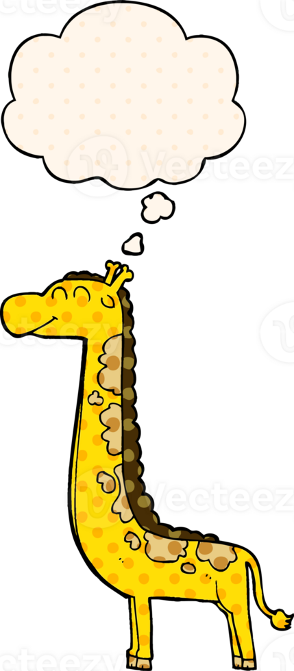 cartoon giraffe with thought bubble in comic book style png