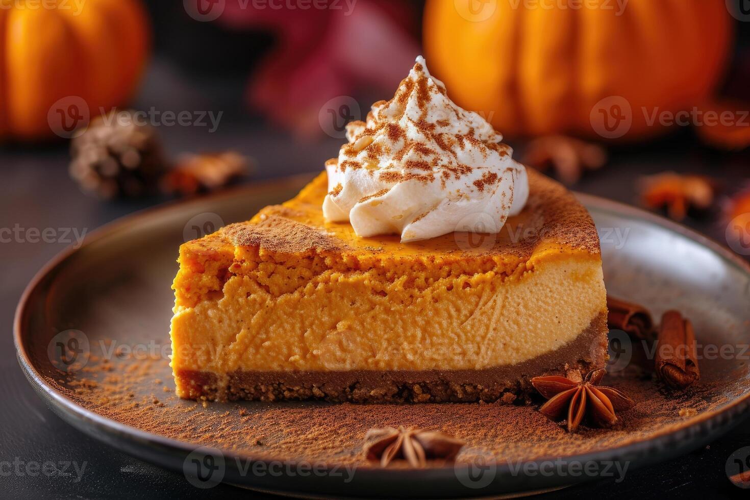 AI generated Autumn Delight, Indulging in the Richness of Pumpkin Spice Cheesecake. generative ai photo