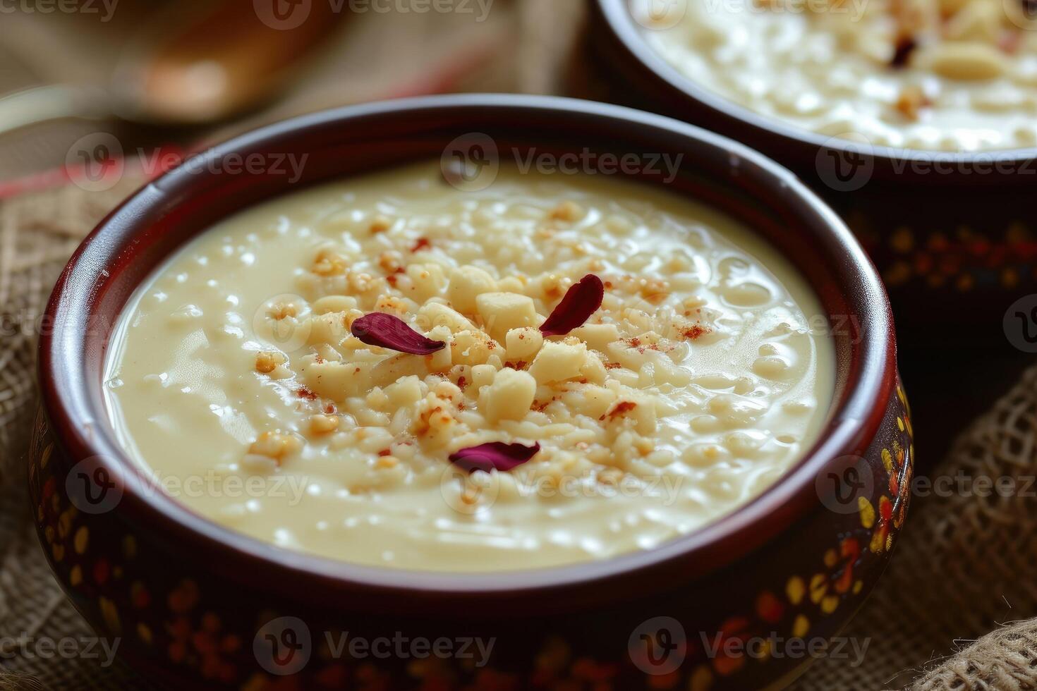 AI generated Kheer,payasam, A creamy and sweet rice pudding Indian dish, made by boiling milk, sugar or jaggery, and rice. generative ai photo