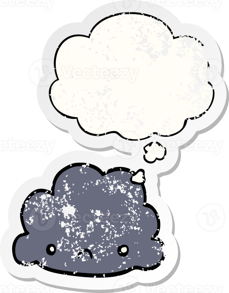 cartoon cloud with thought bubble as a distressed worn sticker png