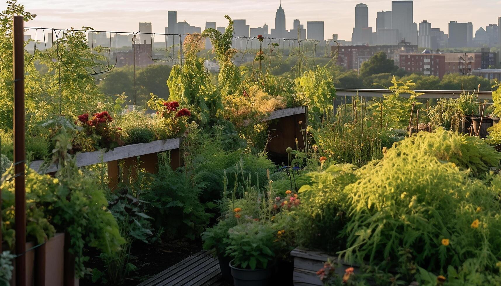 AI generated Freshness of nature beauty in urban skyline, a summer meadow generated by AI photo