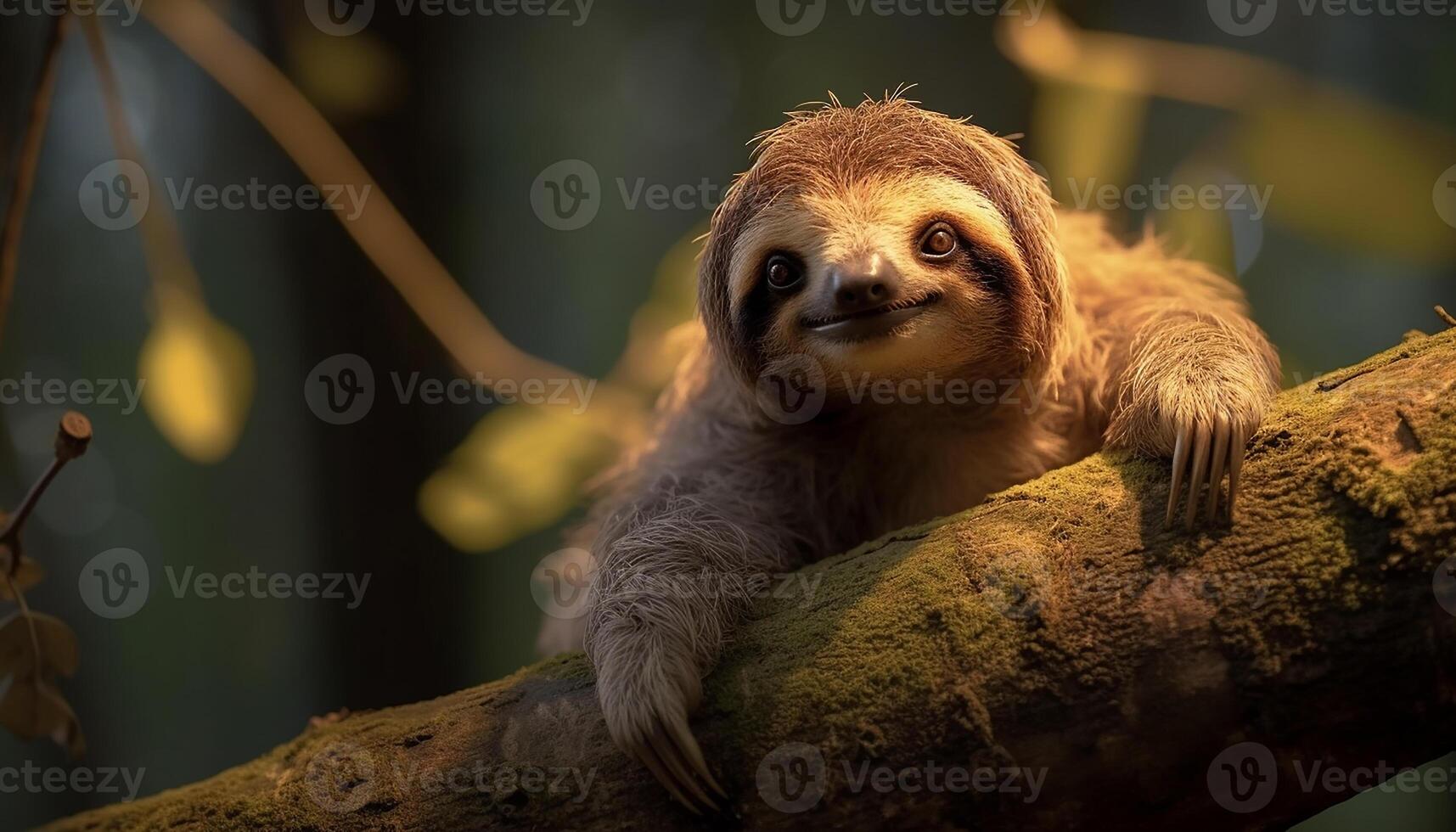 ai generado linda lémur sentado en rama, mirando a cámara en bosque generado por ai foto