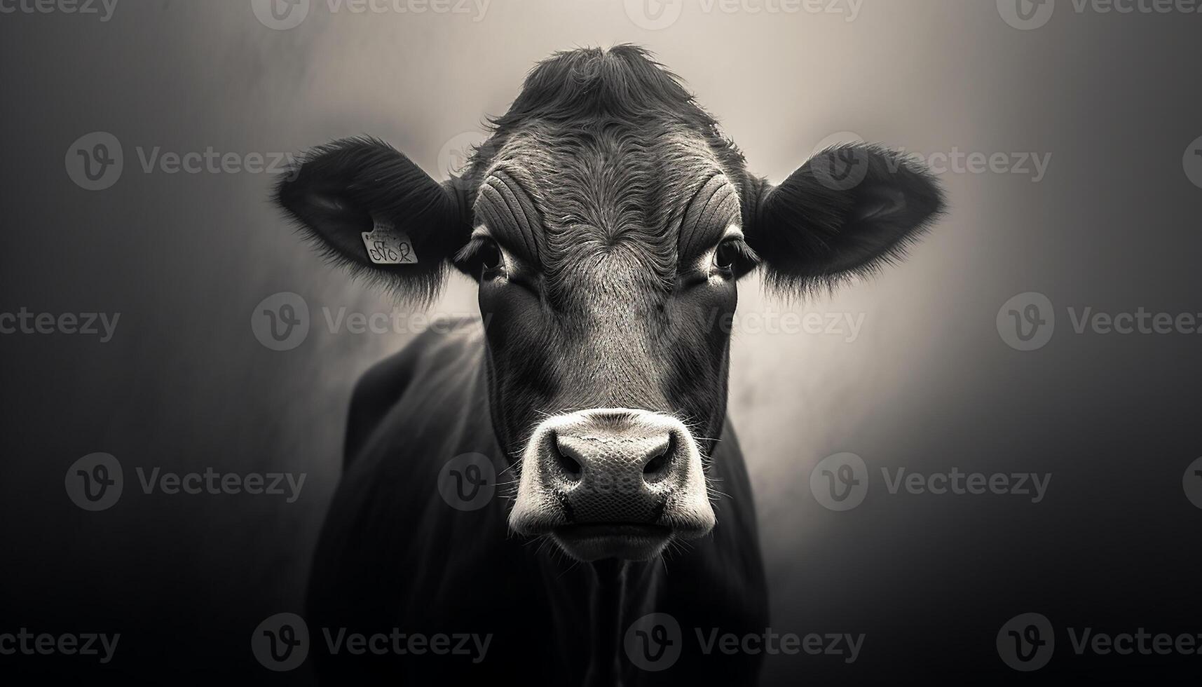 AI generated Black and white cow grazing in a rural meadow generated by AI photo