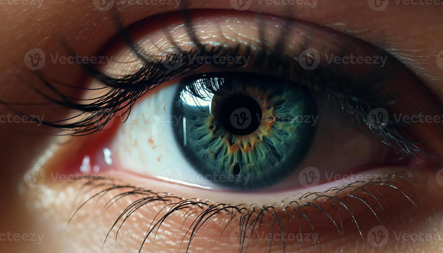 AI generated Close up of a woman blue eye, staring into the camera generated by AI photo