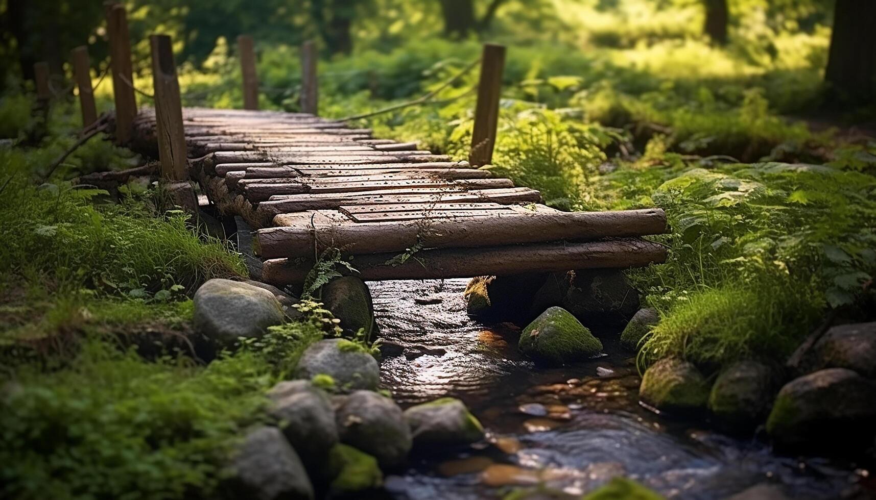 AI generated Tranquil forest landscape green trees, flowing water, peaceful surroundings generated by AI photo