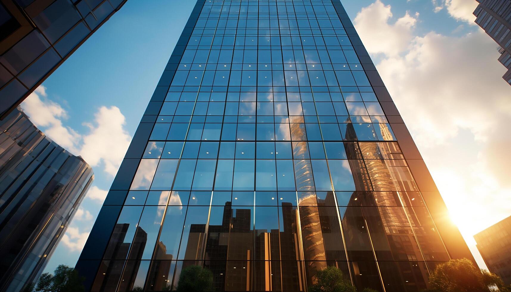 AI generated Futuristic skyscraper reflects modern city life in vibrant blue glass generated by AI photo