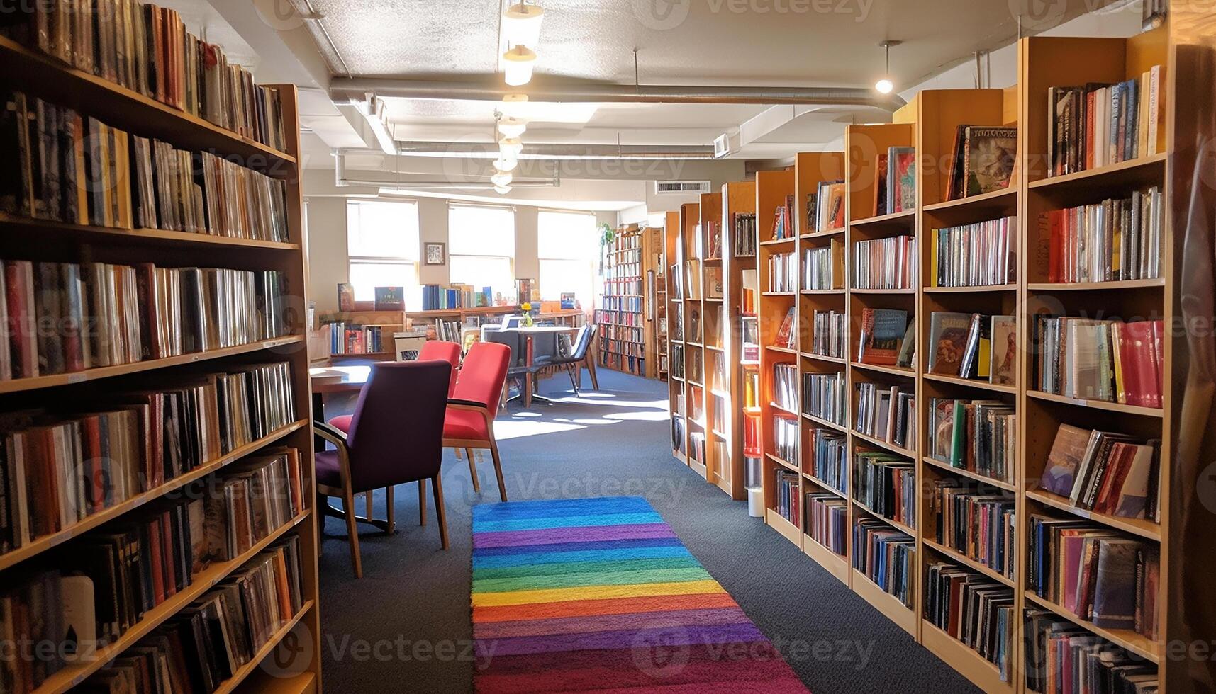 AI generated A large collection of books on a wooden bookshelf generated by AI photo