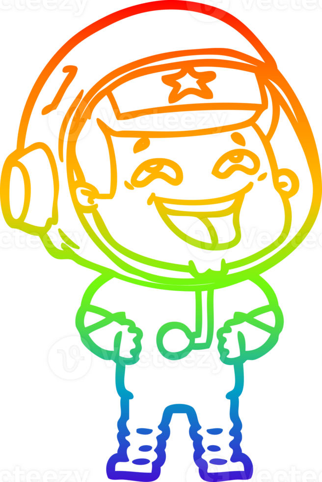rainbow gradient line drawing of a cartoon laughing astronaut png
