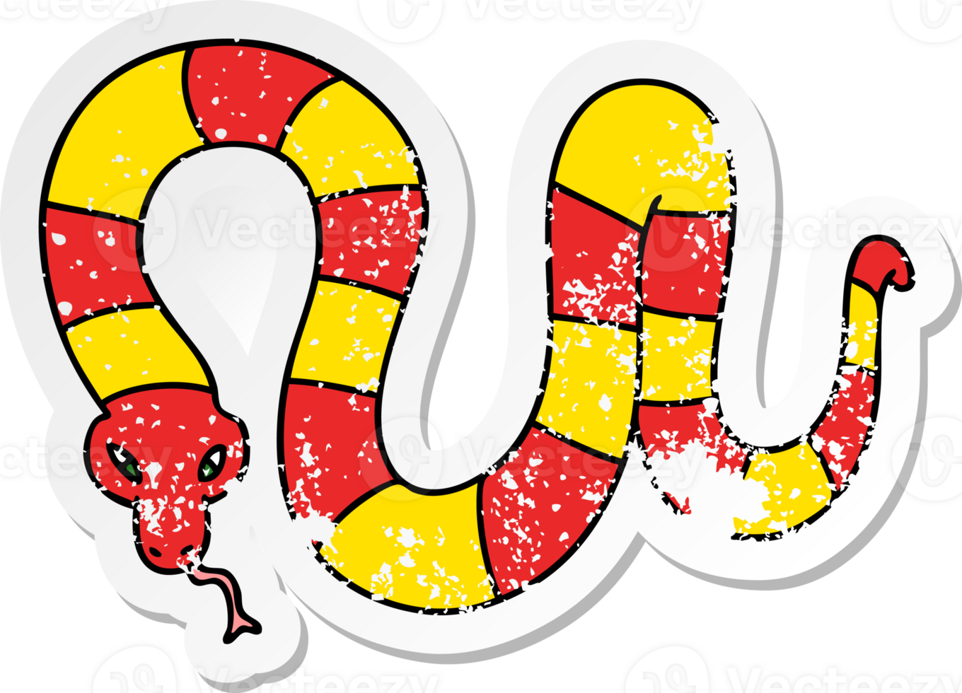 distressed sticker of a quirky hand drawn cartoon snake png