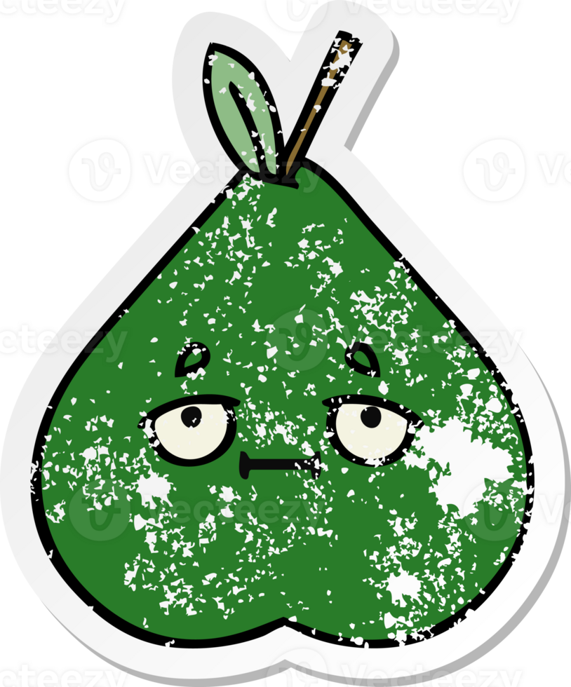 distressed sticker of a cute cartoon pear png