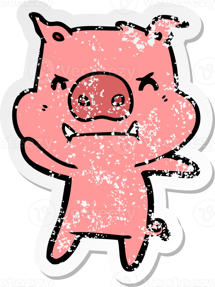 distressed sticker of a angry cartoon pig png