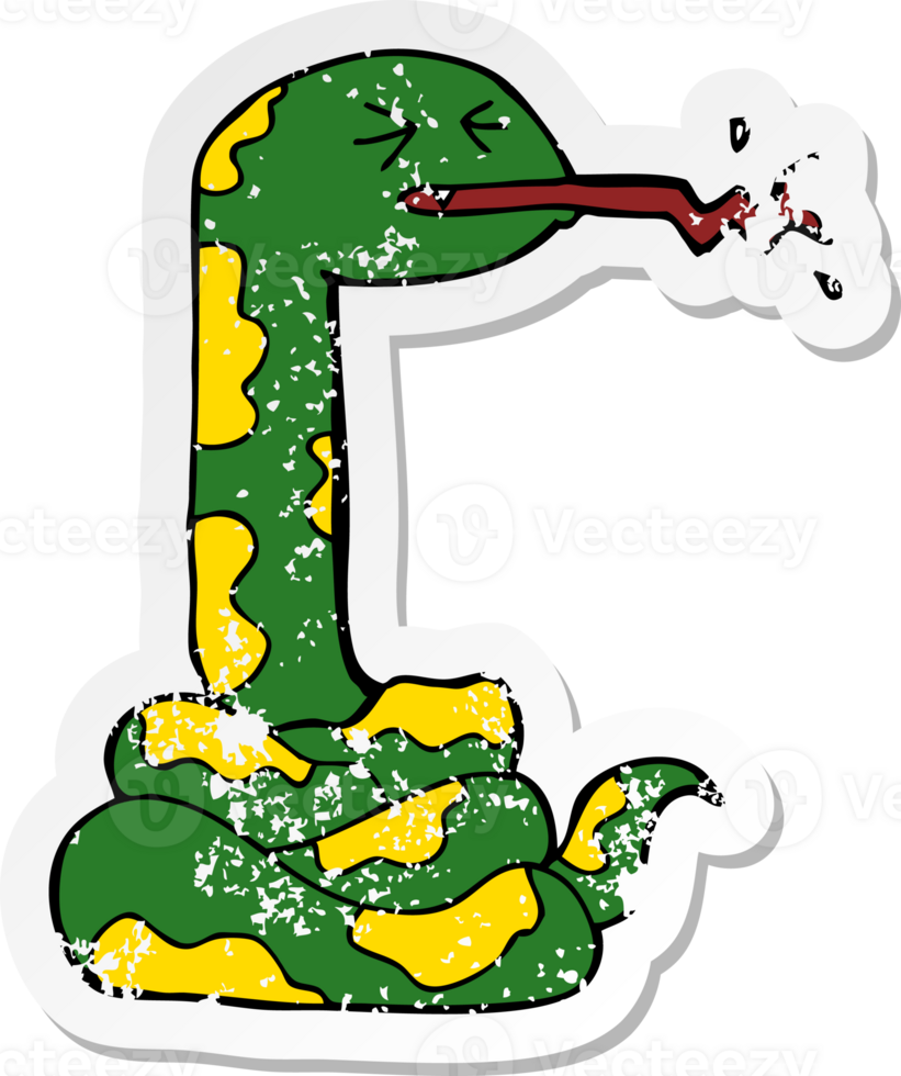 distressed sticker of a cartoon hissing snake png