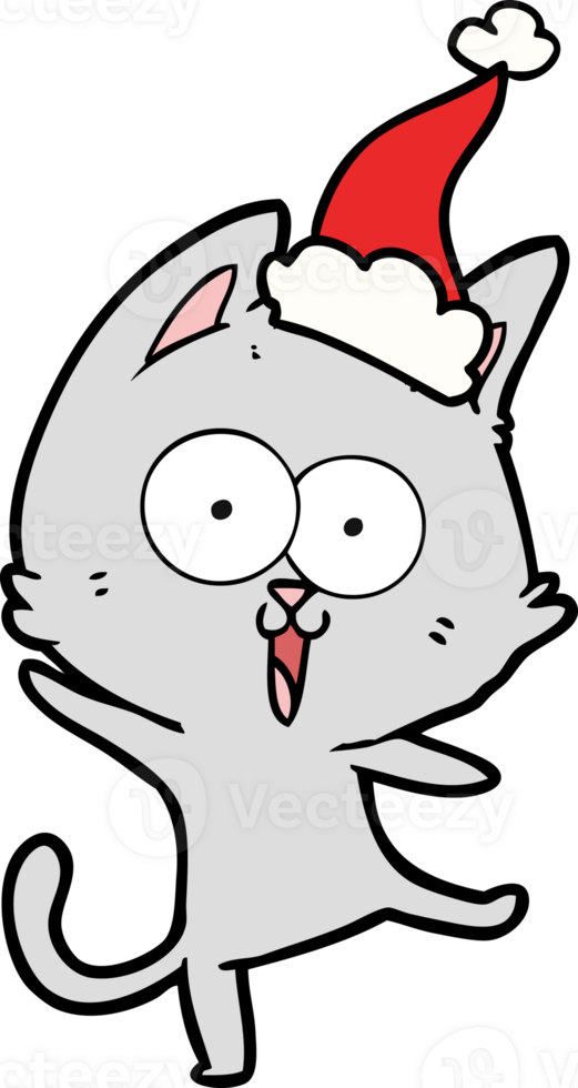 funny hand drawn line drawing of a cat wearing santa hat png