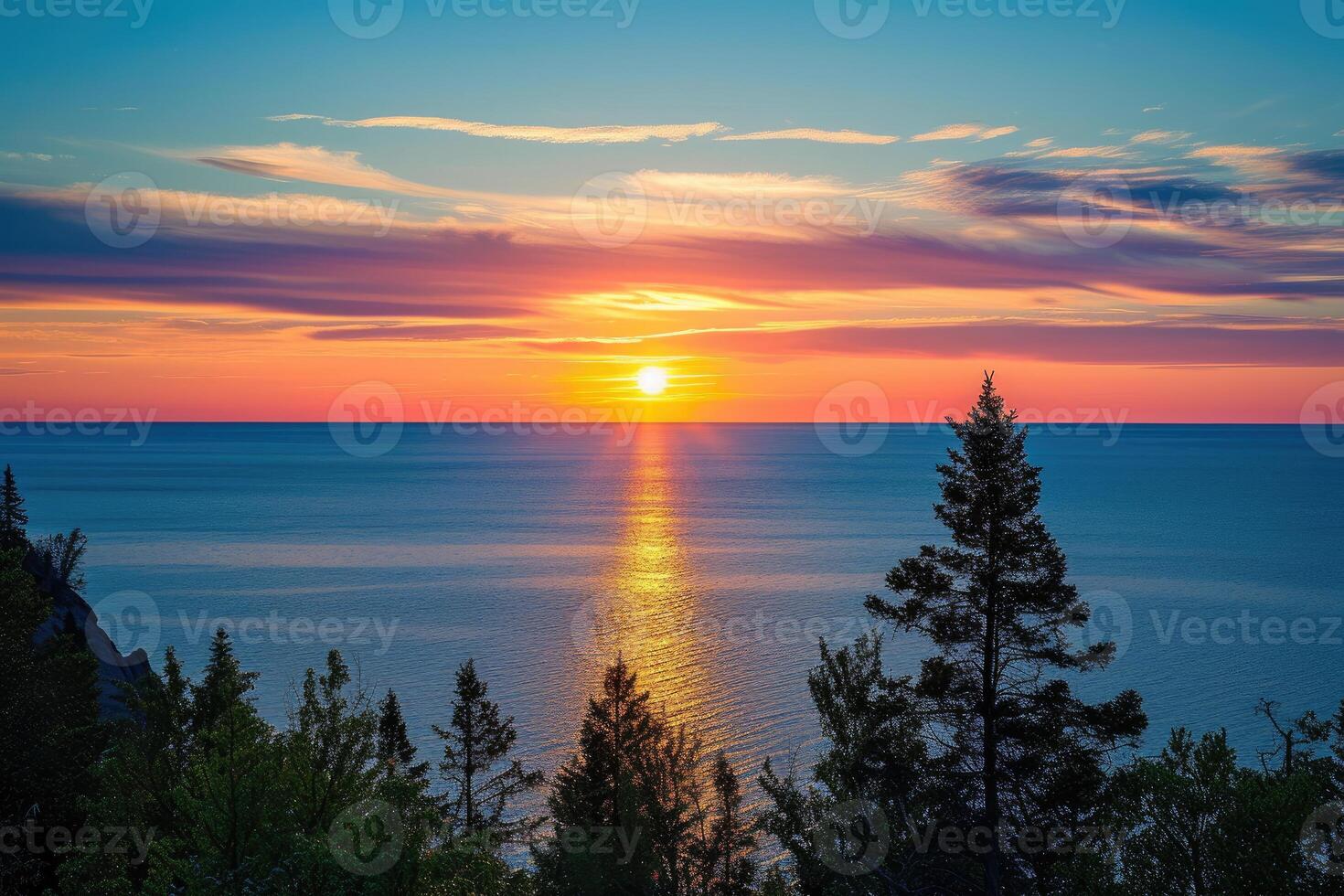 AI generated Beautiful Sunset Over Lake Superior. generative ai photo