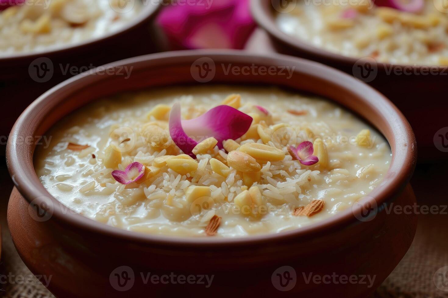 AI generated Kheer,payasam, A creamy and sweet rice pudding Indian dish, made by boiling milk, sugar or jaggery, and rice. generative ai photo