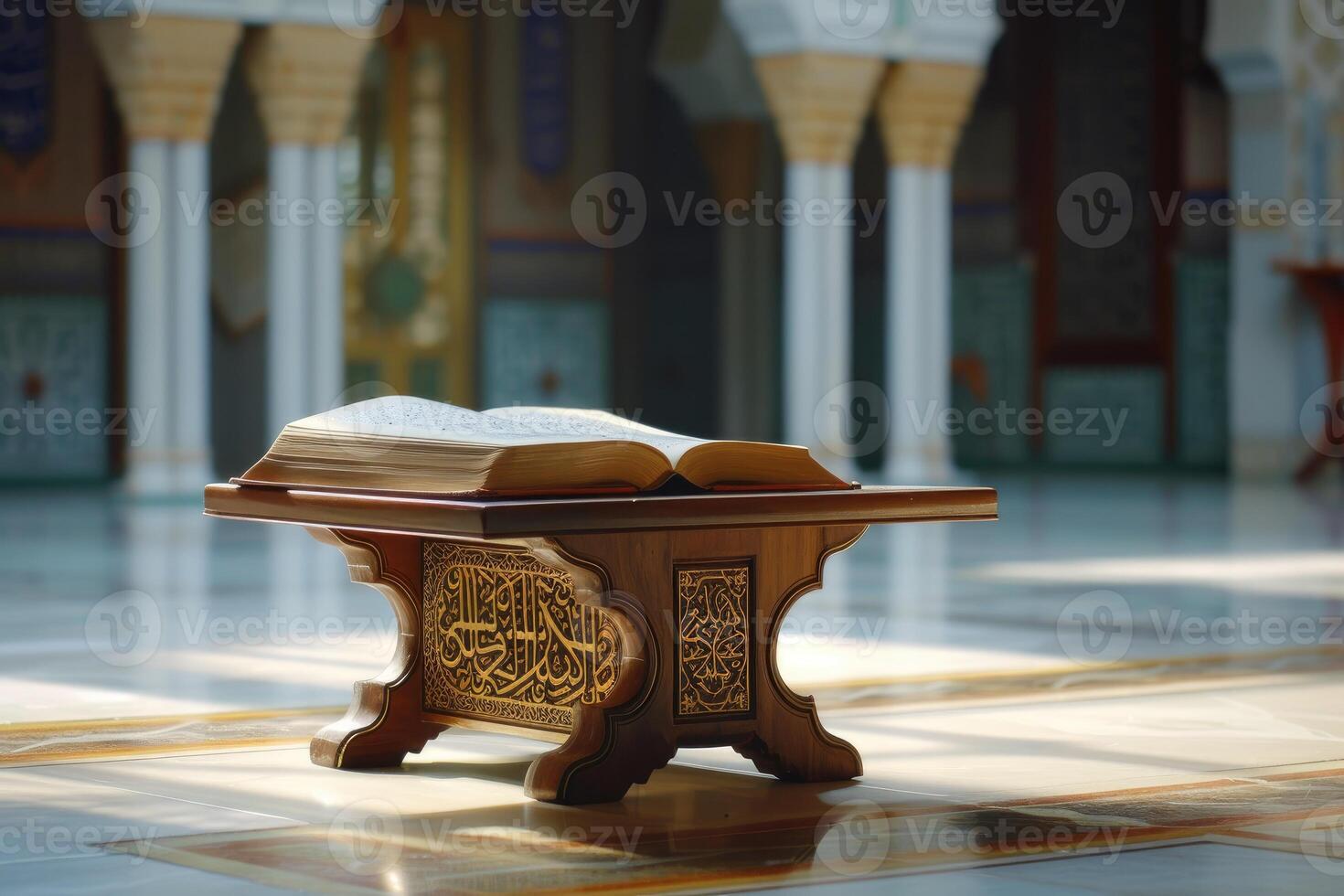 AI generated Quran, Holy Book of Islam in Mosque. generative ai photo