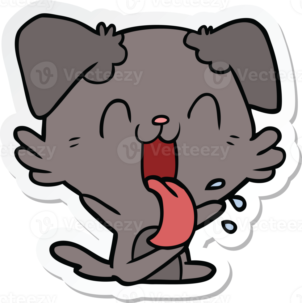 sticker of a cartoon panting dog sitting png